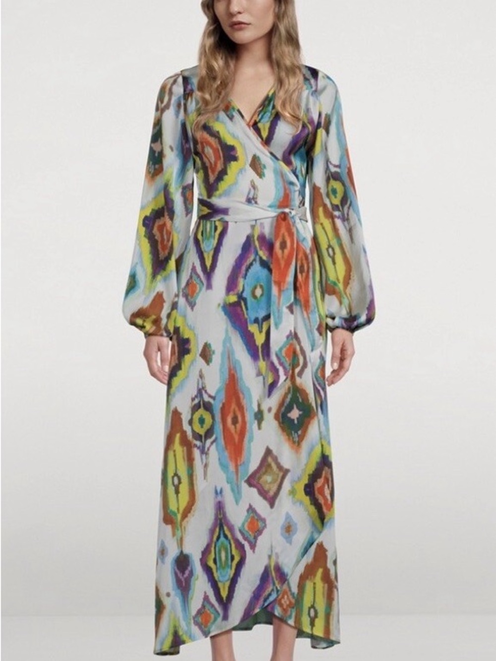 Smythe Multicolor Ikat Wrap Maxi Dress - Blue, Green, Purple, Orange